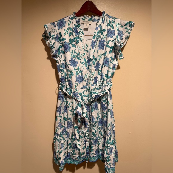 Calypso St. Barth floral print mini button down shirt dress flutter sleeve - Picture 4 of 13